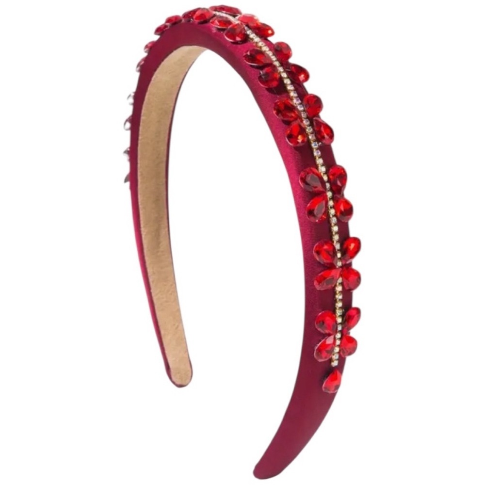 Red Floral Rhinestone Embellished Headband